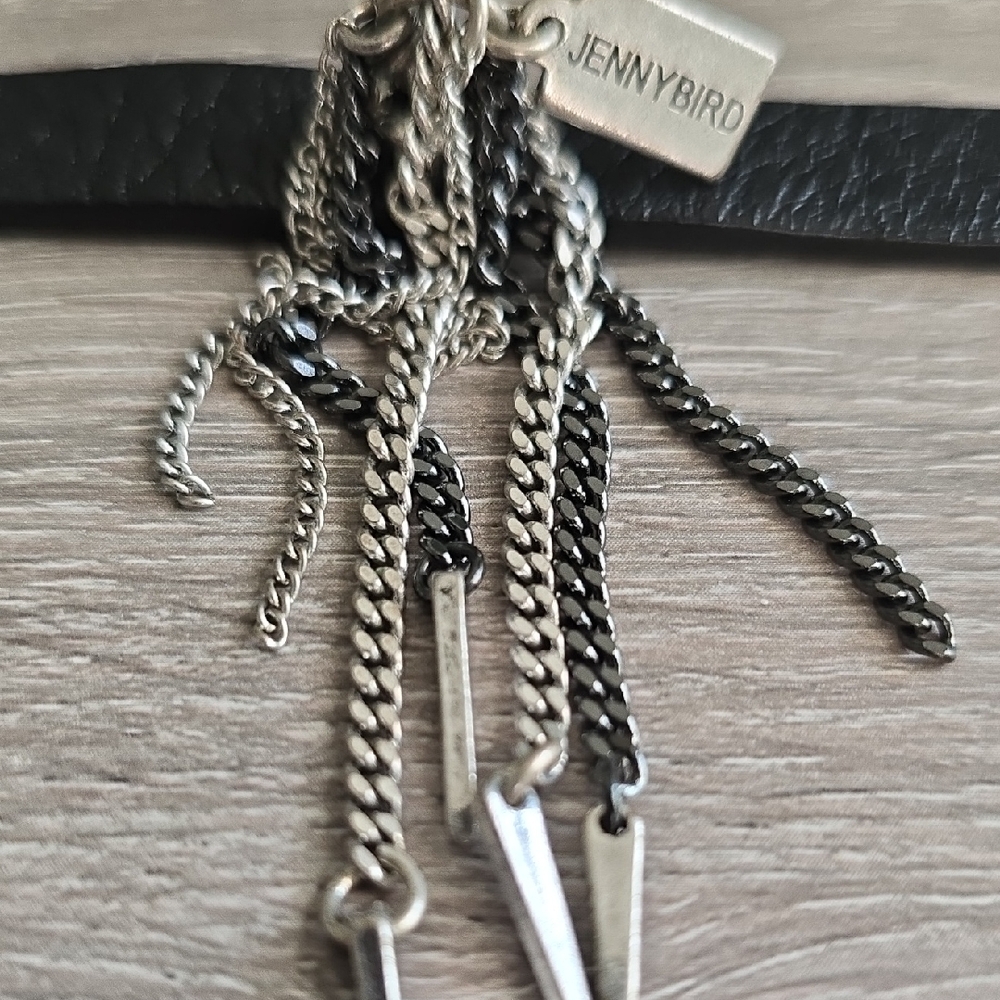Jenny Bird Leather Bracelet/choket with Black and Silver Chains